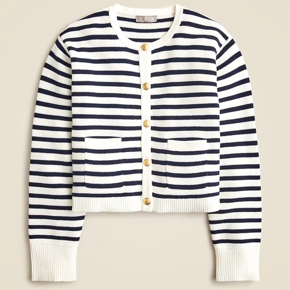 J. Crew Emilie Lady Sweater Jacket Navy Stripe XL